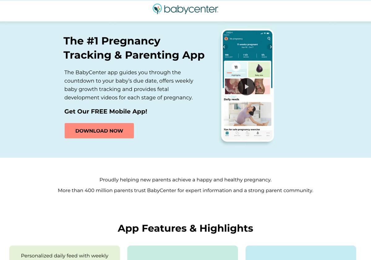 BabyCenter|App 官网:weekly updates + daily feed + 工具 + 社区