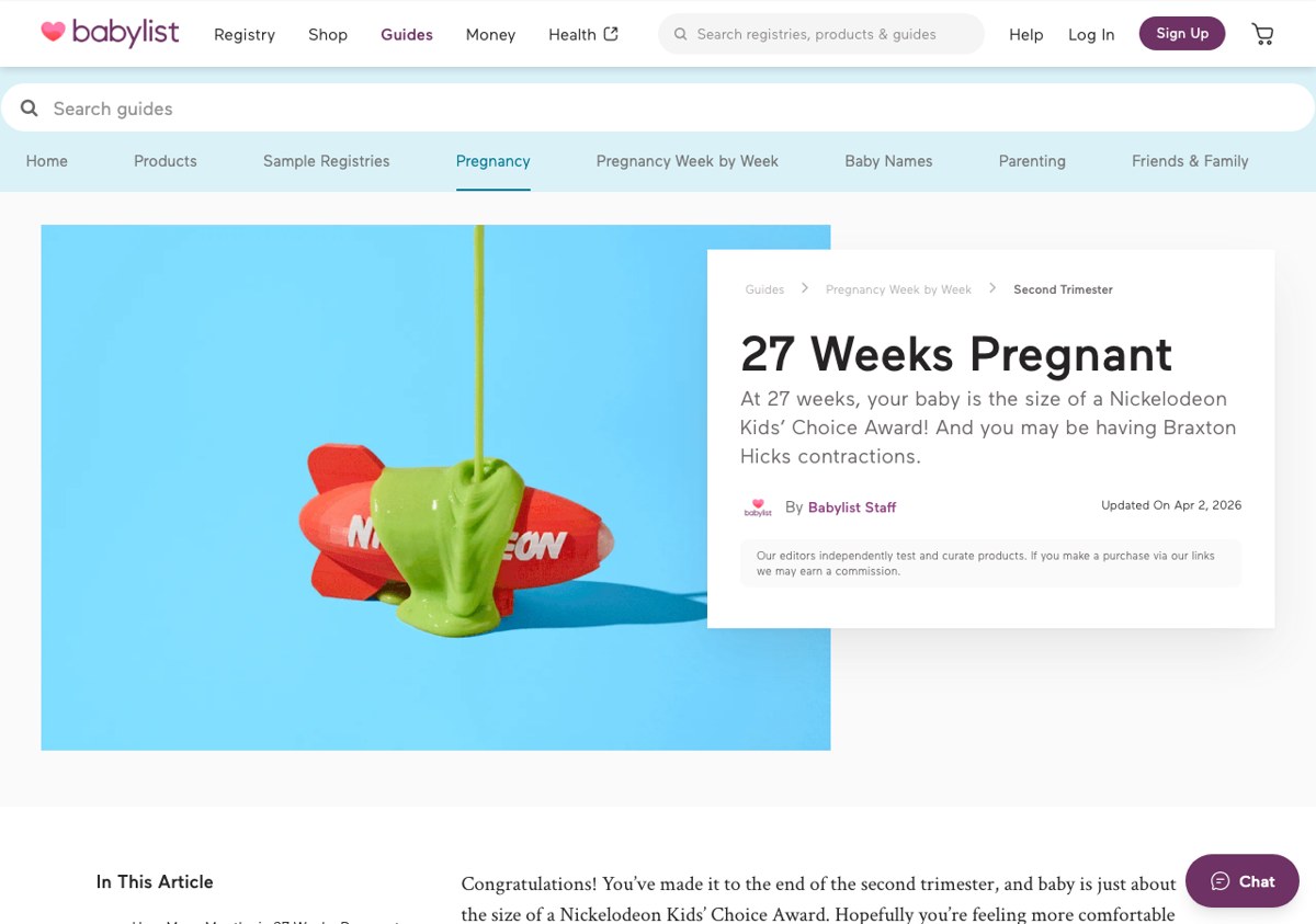 Babylist|27 周页面:内容页顶部和周数定位