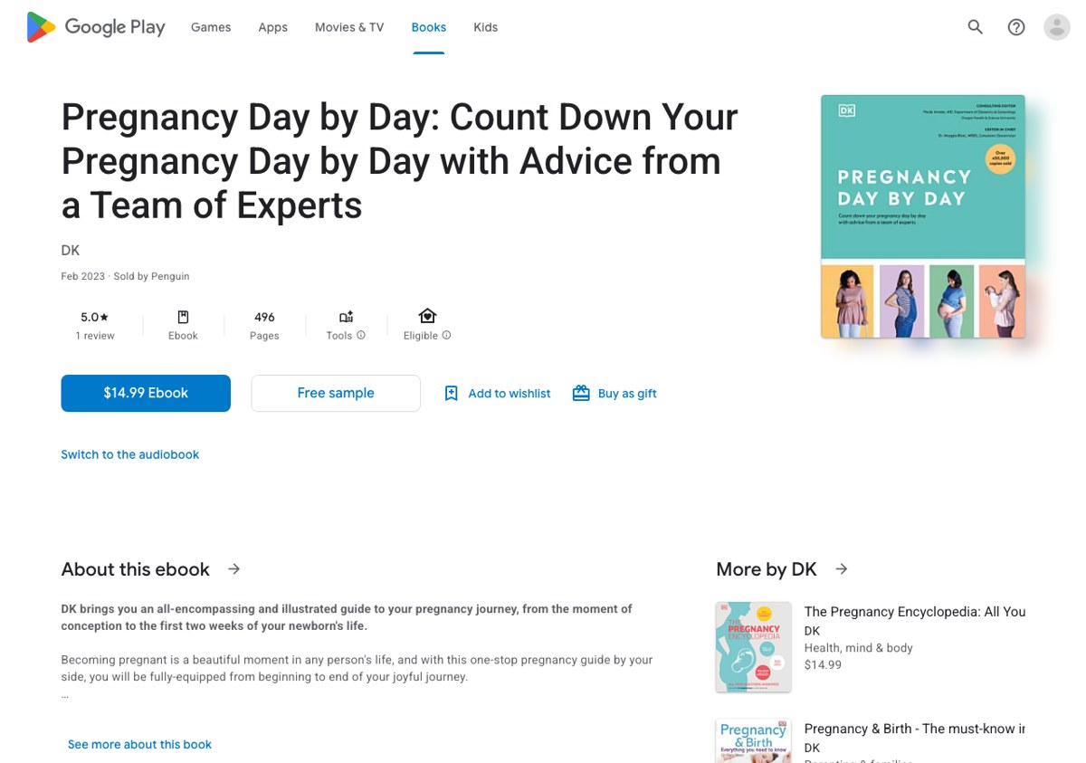 DK|Google Play 书籍页:Pregnancy Day by Day 的厚内容定位