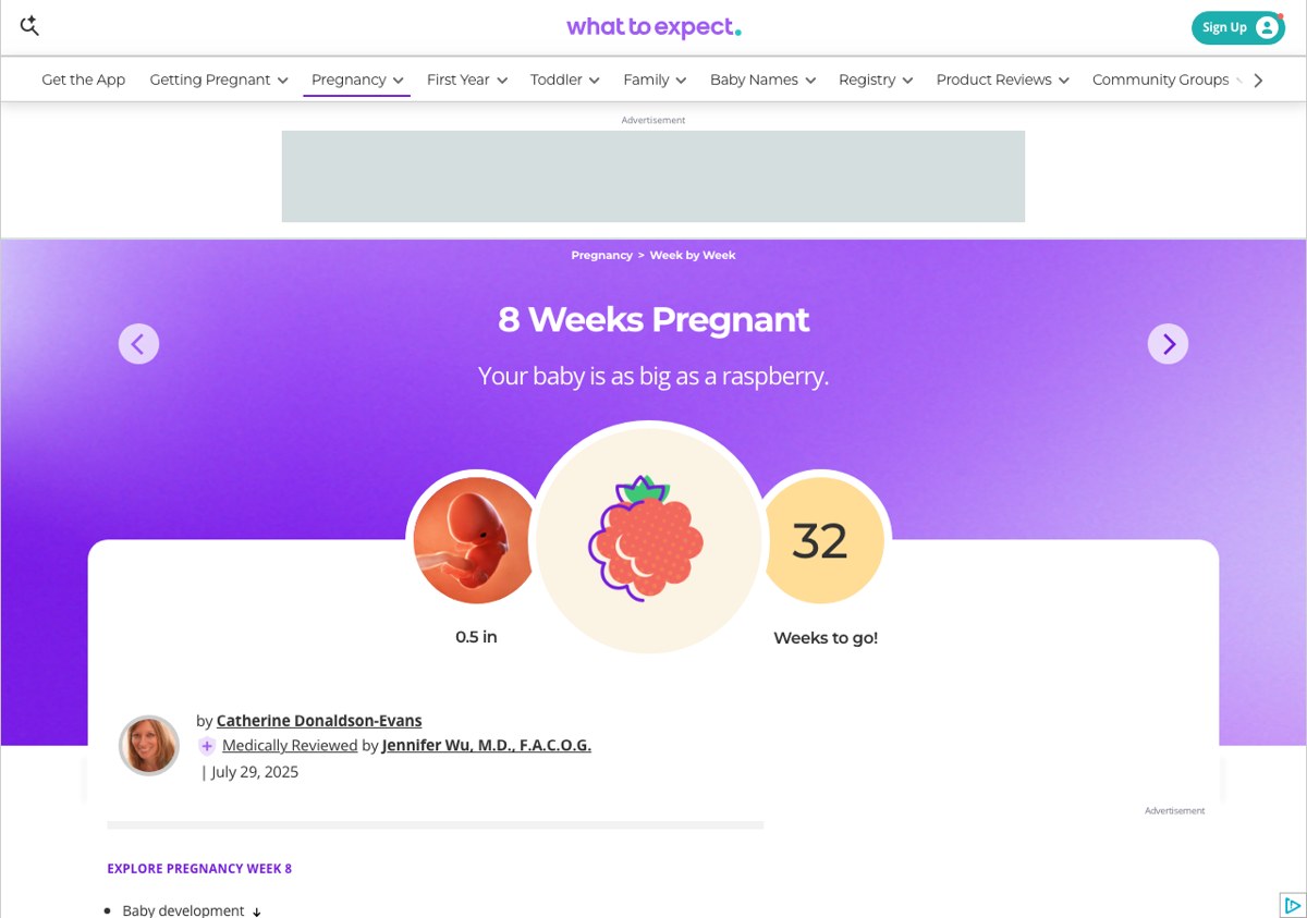 What to Expect|8 周页面:强视觉周卡 + 医学审阅